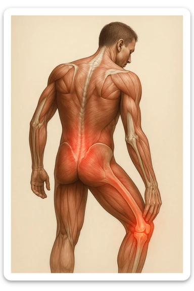 corpo umano anatomico con mal di schiena e al ginocchio, iperrealistico 4k sticker