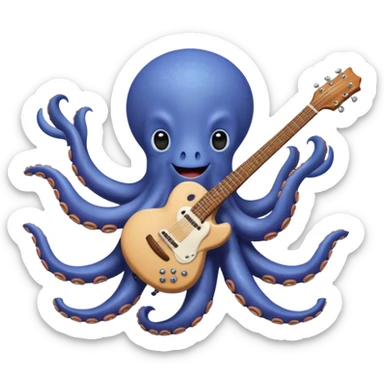 happy octopus with multiple arms playing guitar sticker