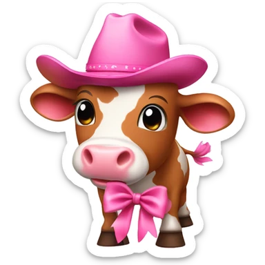 cute pink cow wearing pink bow and cowboy boots sticker