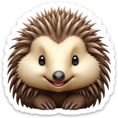 Cinematic Cute Echidna Portrait Emoji, Head tilted playfully and inquisitively, featuring a fuzzy, spiky fur with an adorably scrunched face and a cute, pointed snout, round, sparkling eyes filled with gentle curiosity, Simplified yet irresistibly adorable features, highly detailed, glowing with a warm, friendly glow, high shine, affectionate and quirky, stylized with a touch of natural whimsy, bright and endearing, soft glowing outline, capturing the essence of a mischievous yet loving echidna, so playful it feels like it could nuzzle out of the screen into your arms! sticker