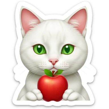white cat with two red apples under its chin  sticker
