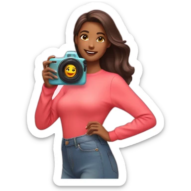 influencer taking a picture of herself with a bright box in her arms sticker