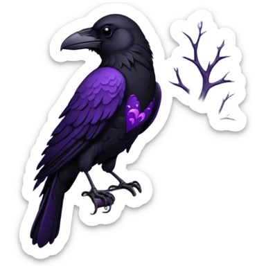 purple heart with a black raven and moon, dark romance sticker