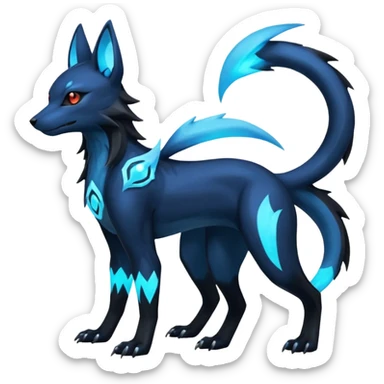 Shiny Dark Edgy Black And Blue Manectric-Umbreon-Salandit-Wolf-Fakémon-hybrid-creature (full body)  sticker