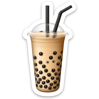 bubble tea drink with transparent cup, black boba pearls, thick straw sticker