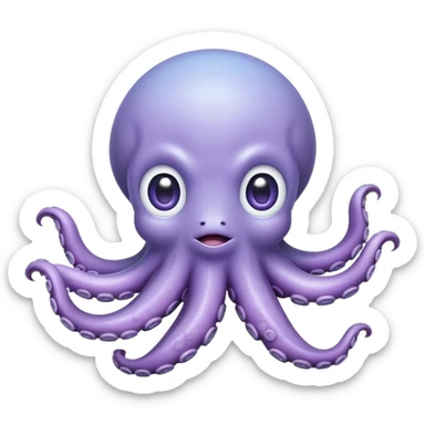 Meme-Worthy Floating Baby Octopus Portrait Emoji, Drifting gracefully in the water with soft, curled tentacles and a dreamy, weightless posture, showcasing a smooth, rounded light blue-purple body with mesmerizingly large, gentle eyes gazing into the abyss, Simplified yet poetically expressive features, highly detailed, glowing with a soft, celestial marine glow, high shine, quiet and mystical, stylized with an air of deep-sea serenity, soft glowing outline, capturing the essence of a tiny, peaceful cephalopod floating endlessly in the infinite beauty of the ocean depths! sticker