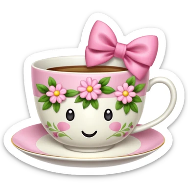 Floral teacup with pink bow sticker