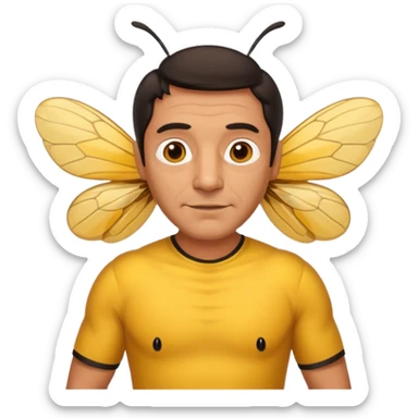 cabeza de señor mexicano, viejo, agregale un cuerpo de abeja, el pelo del señor hazlo oscuro,haz que el cuerpo sea de abeja y la acabeza del señor, cuerpo de abeja real sticker