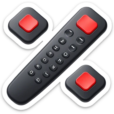 black tv remote  control with red border,  2Dimensions. Only 5 buttons, 4 in black and one big red button in the center sticker