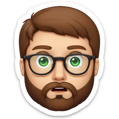 Superman with brown hair, a beard, and glasses on. Eyes are green. Shocked face sticker