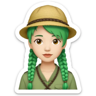 chinese green haired tourist with braids an hat sticker