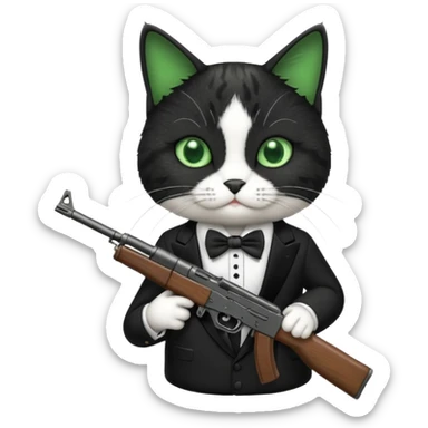 tuxedo cat with an ak47 gun sticker