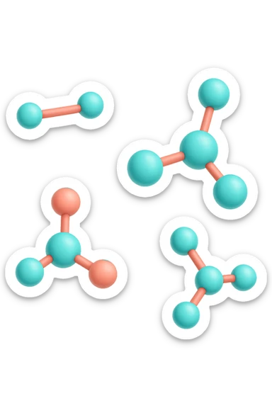 emoji 3d stile iphone di cinque molecole chimiche turchesi e rosa salmone che fluttuano in aria 3d sticker