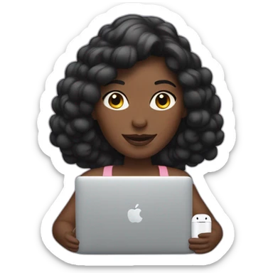 woman with macbook and airpods max  sticker