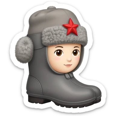 A cute traditional Russian felt boot (valenok) wearing a traditional Russian ushanka hat sticker