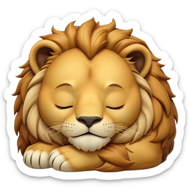 Meme-Worthy Cute Sleeping Lion Portrait Emoji, Head resting peacefully with a contented smile, showcasing a robust build and a luxuriously soft tawny Fur with a flowing mane, eyes shut in a serene, restful nap, Simplified yet hilariously adorable features, highly detailed, glowing with a soft, drowsy light, high shine, relaxed and utterly lovable, stylized with an air of playful laziness, bright and heartwarming, soft glowing outline, capturing the essence of a comically sleepy lion, so meme-worthy it feels like it could instantly become the next viral sensation of adorable slumber! sticker