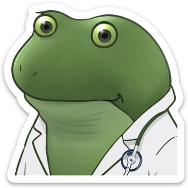 bufo frog, medical coat, sad eyes, looking at viewer sticker