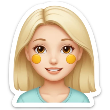 An aesthetic girl with a clean face and delicate shades advertises a sticker pack cosmetics with emotions of happiness sticker