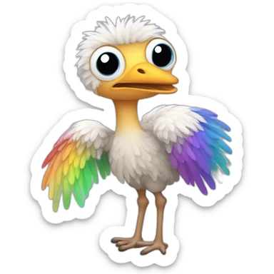 an ostrich with rainbow colored wings and one leg sticker