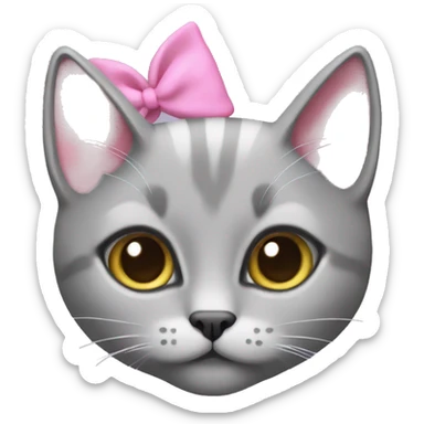 Grey cat with pink bonita sticker
