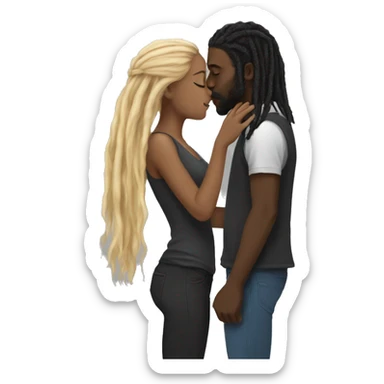 Black man with black dreads  kissing white girl with long brown and blonde hair  sticker