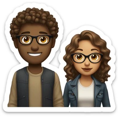 Light skin girl with brown curly hair and glasses holding a light skin man with brown wavy hair looking in love  sticker