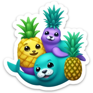 teal-colored seal and purple-colored pineapple sticker