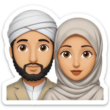 the arabe husband with the curly hair and the bengali wife with a hijab sticker