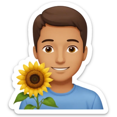 Man smelling sunflower with gentle smile sticker