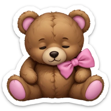 Sad Sleeping teddy bear wearing pink bow sticker