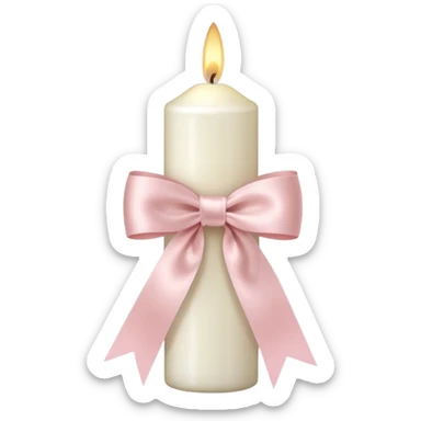 make a white candle with a light pink ribbon bow sticker