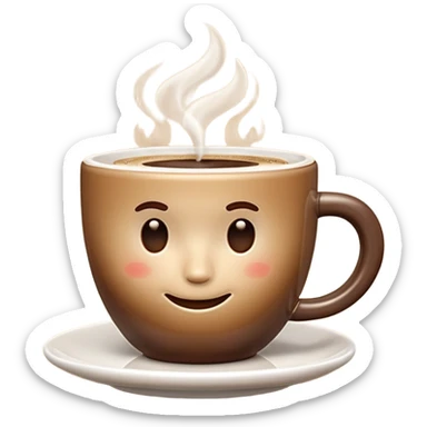 A plain 3D cartoon coffee cup filled with hot coffee,light steam rising, glossy ceramic texture, warm soft lighting, realistic Memoji-style on a dark background. Negative: no saucer. sticker