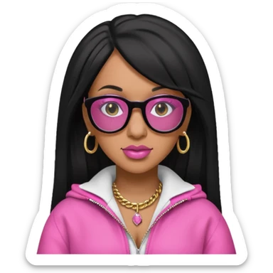 rapper Cardi B black hair, pink cloth wear black glasses sticker