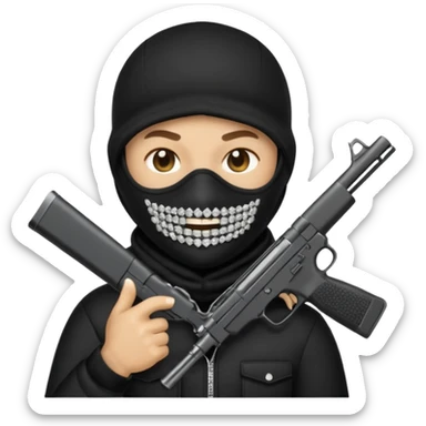 emoji with diamond grillz and black ski mask on with a gun sticker