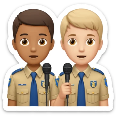 2 boys brigade parade EMCEES speaking into mics sticker