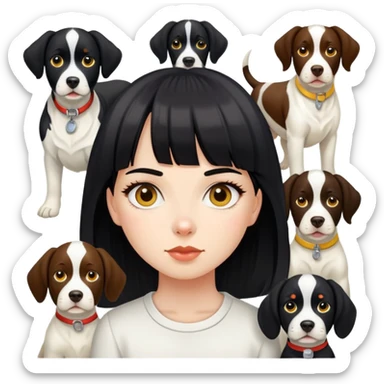 straight black bangs girl with beautiful Springer dogs and yellow bull terriers sticker
