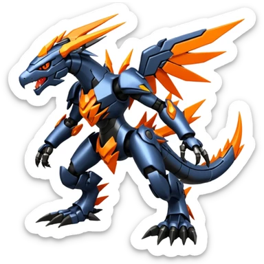 Cool Futuristic Black Orange Cyber-Digimon-Fakemon-Guilmon-Guilmon-Silvally-Zekrom-Wargreymon-Mecha-fusion (full body) sticker