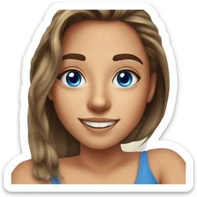 selfie of a girl indoors with blue eyes and freckles smiling sticker