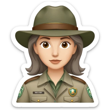 white woman park ranger with brown and gray hair sticker