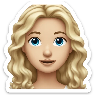 white girl with wavy brown hair with blonde highlights and blue eyes sticker