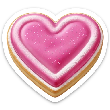 Realistic shortbread cookie in the shape of a heart with pink jelly middle filling and sprinkled powder sugar on top. sticker