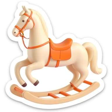 rocking horse, 3D, unpainted wood, basic shape, Hermès orange accent, minimal design, no text sticker