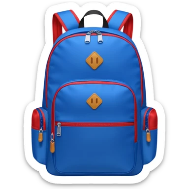 blue backpack with two diveded logo (leftside white, right side red) at the bottom pocket

 sticker