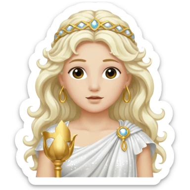 Aura, Goddess of Breeze from Roman Deities with long platinum blonde wavy hair, white sequin toga  sticker