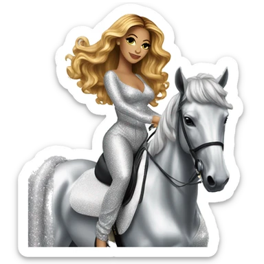 beyonce on silver sparkling horse  sticker
