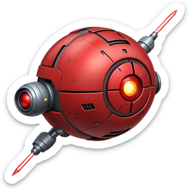 flying orb shaped futuristic targeting droid acquires target and paints with laser. sci-fi war. no propellers  sticker