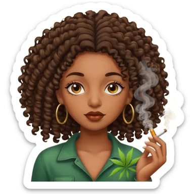Black girl with eyelashes and curly hair smoking weed  sticker