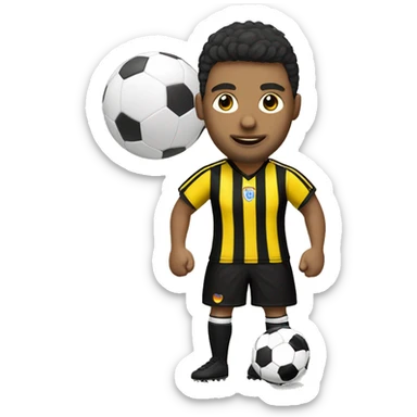 Futbolista con balon y camiseta a rayas amarillas y negras, jugador rubio sticker