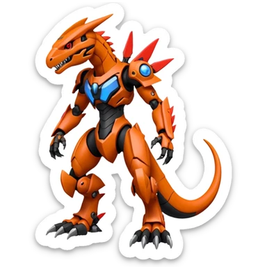 Cool Futuristic Black Orange Digimon-Fakemon-Guilmon-Velociraptor-Guilmon-Wargreymon-Mecha full body sticker
