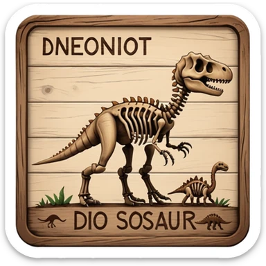 Dinosaur Signboard – Wooden board with a dinosaur skeleton drawing sticker